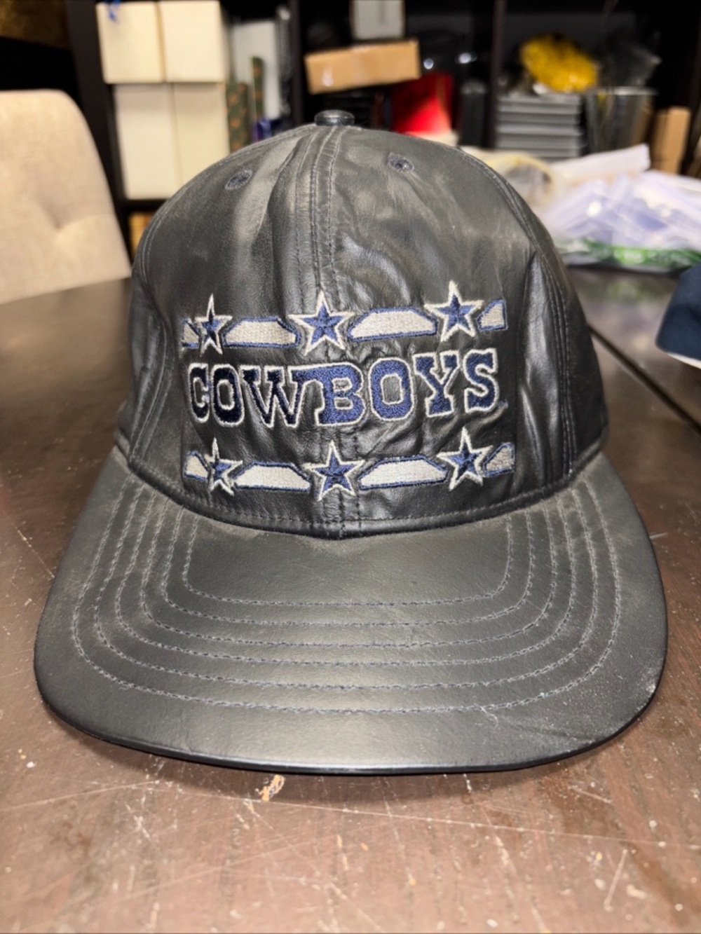 Vintage 90’s Dallas Cowboys Jeff Hamilton Leather Hat NFL Cap Embroidered Black